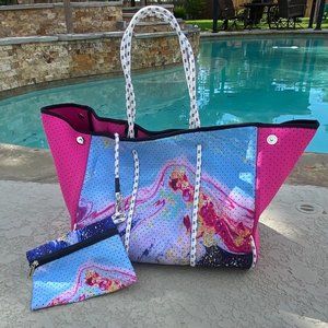 Neoprene Marbled Tote- Hot Pink